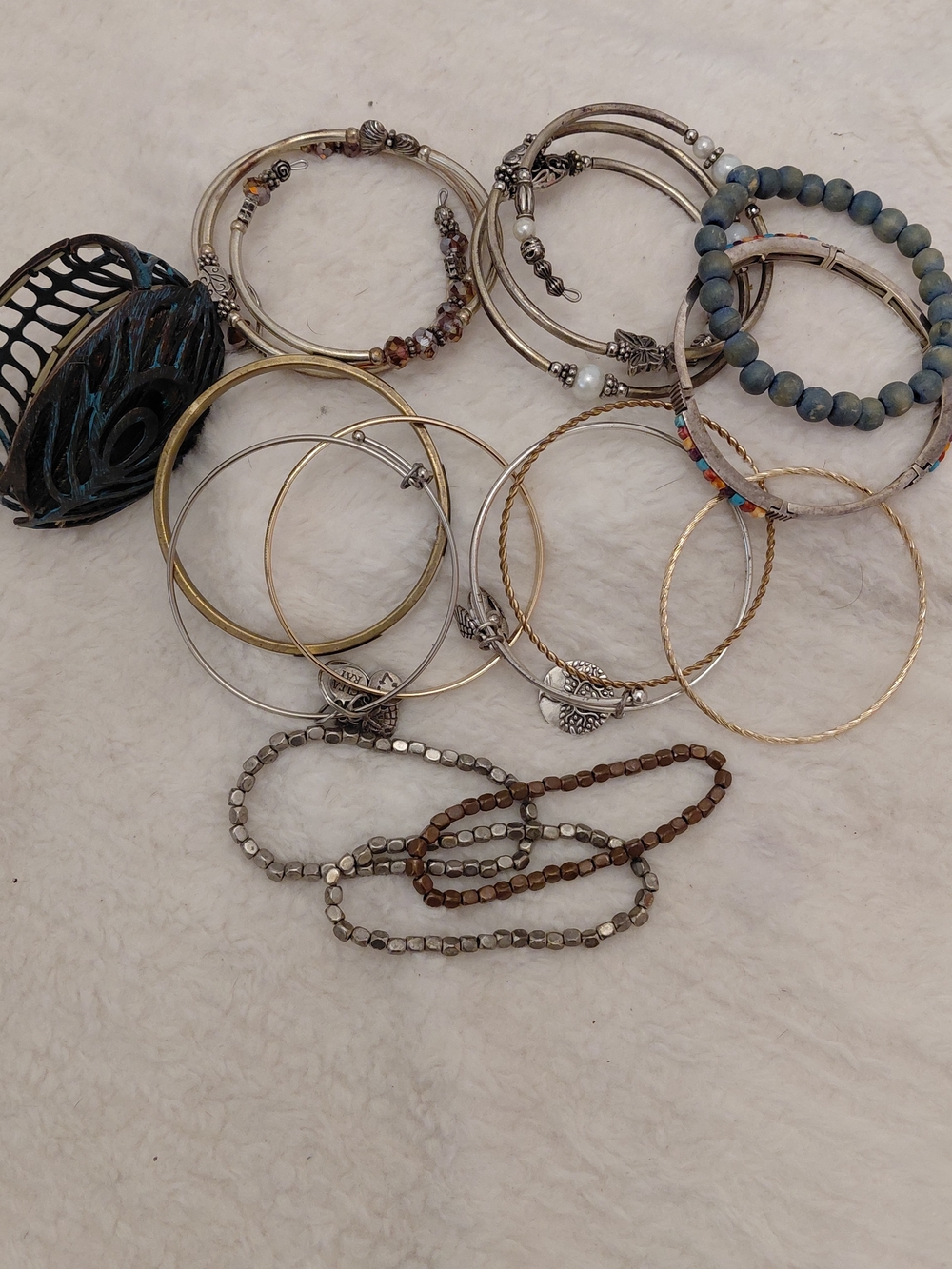 Mixed Metal and Beaded Women’s Bracelet Set - Blue, Gold, Silver
